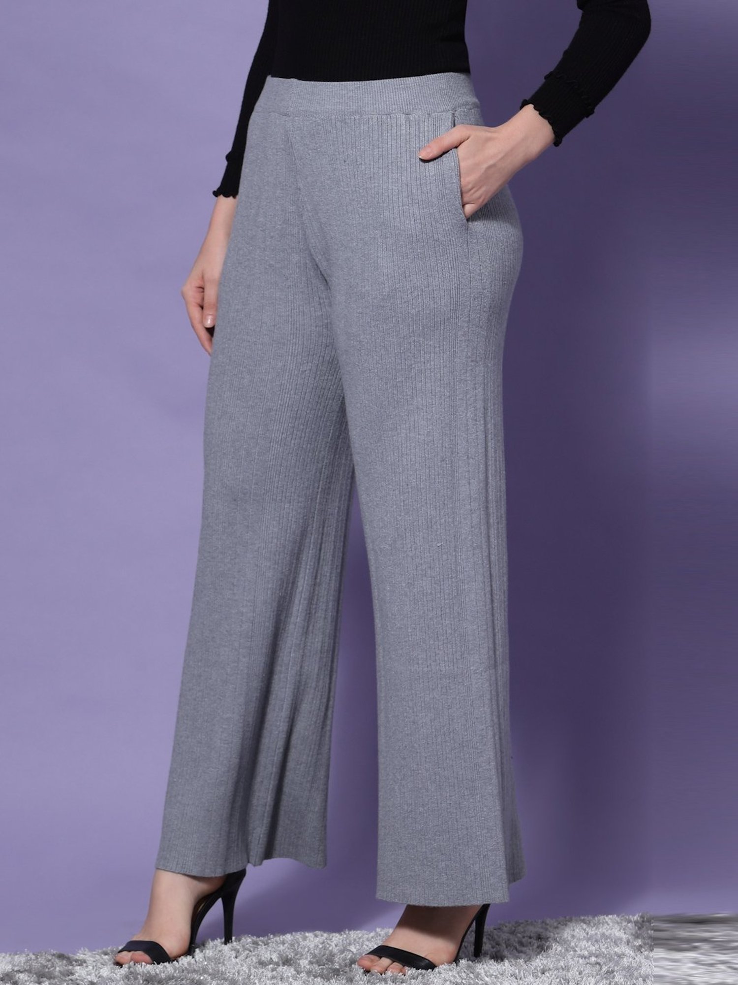 Mafadeny Grey Mid Rise Palazzos