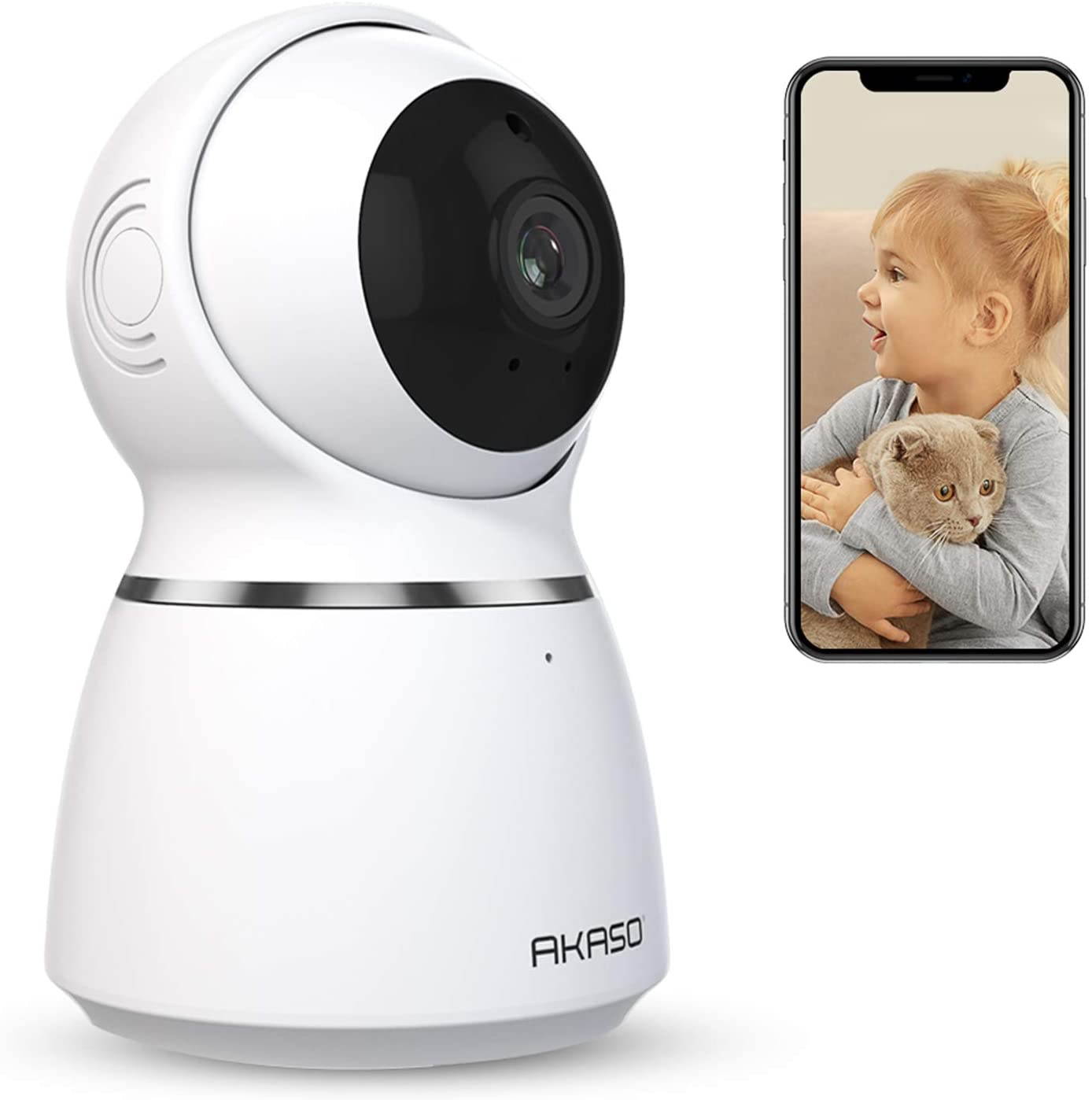 AKASO Indoor Security Camera, 1080P HD IP Camera with Auto Motion Tracking, Panoramic Navigation, 3D Positioning, Pan/Tilt Remote Control, Motion Detect, Two-Way Audio, Card/Cloud Storage - P50