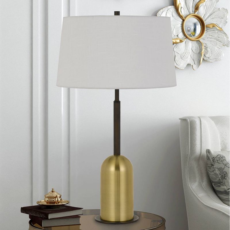 30" Metal Rimini Desk Lamp with Linen Drum Shade Black/Antique Brass - Cal Lighting