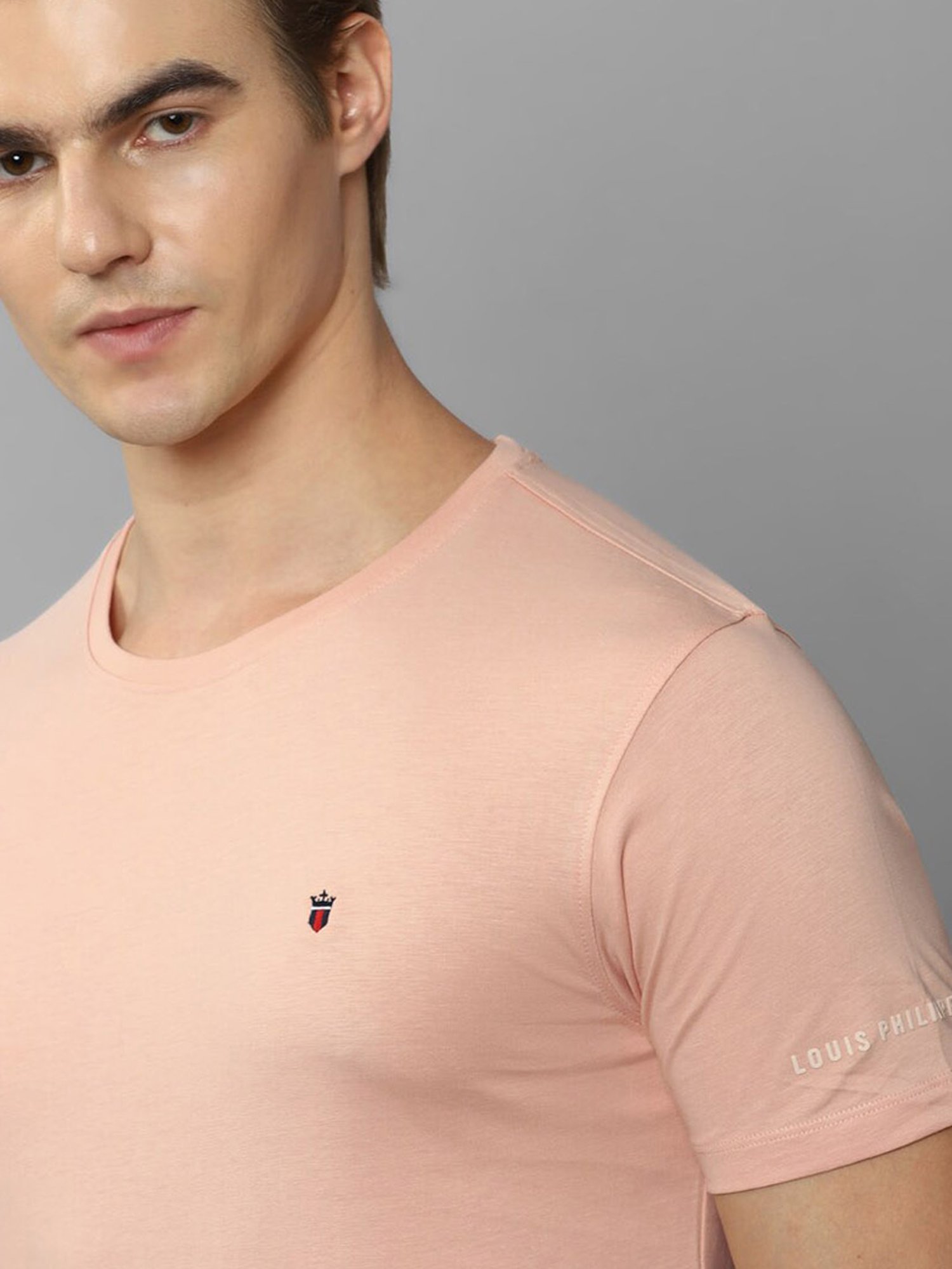 Louis Philippe Jeans Peach Cotton Slim Fit T-Shirt