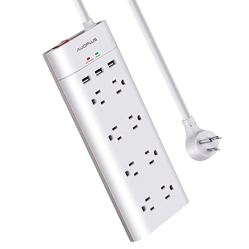 Power Strip with USB,  Surge Protector with 8 Outlets and 3 USB Ports 6Ft Extension Cord Flat Plug/Wall Mountable Grounded, Desktop Charging Station for Computer Laptops Smartphone Home Office