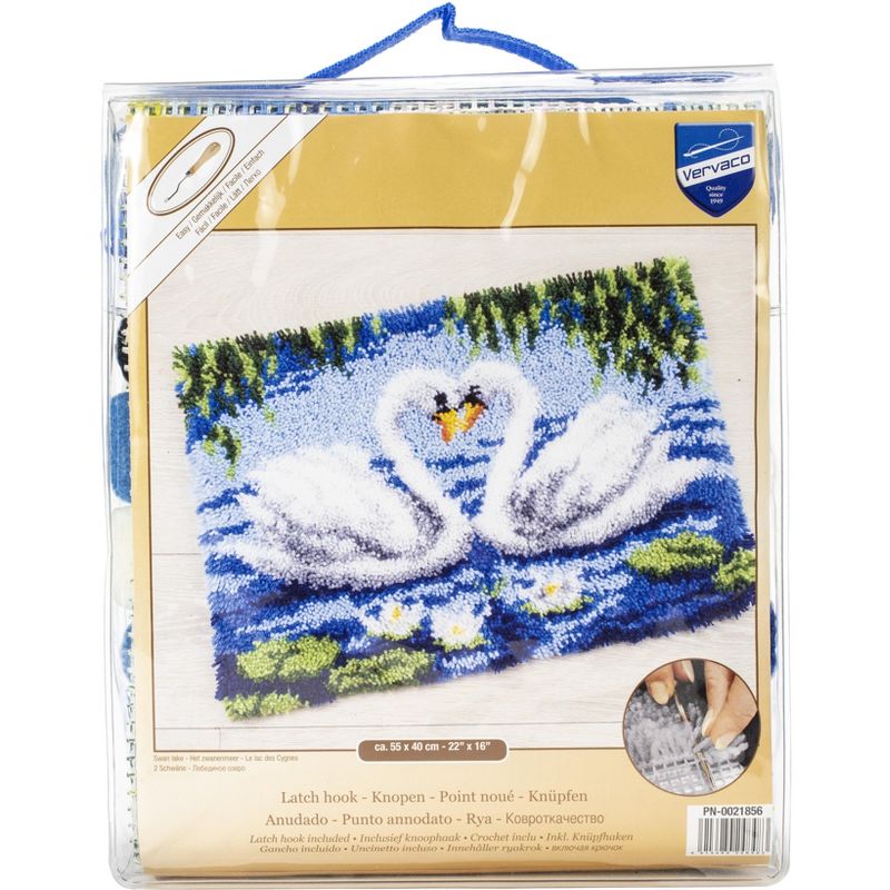 Vervaco Latch Hook Rug Kit 22"X16"-Elegant Swans