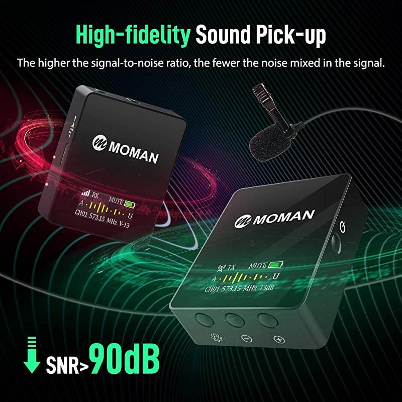 Connects C1 Professional-Wireless-Lavalier-Microphone-System 36 Channels UHF 1 Transmitter with 1 Receiver 70m/229.66ft OLED Screen for DSLR/Mirrorless Camera/Smartphone/Camcorder/Audio Recorder