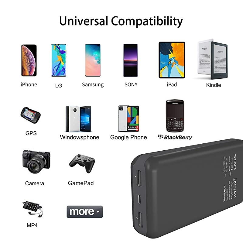 Battery Pack 5V 26800mAh Portable Charger Power Bank with Dual outlets & LCD Display,External Battery Phone Charger Compatible with iPhone,Samsung,Smartphone and More.(USB C for Input ONLY)