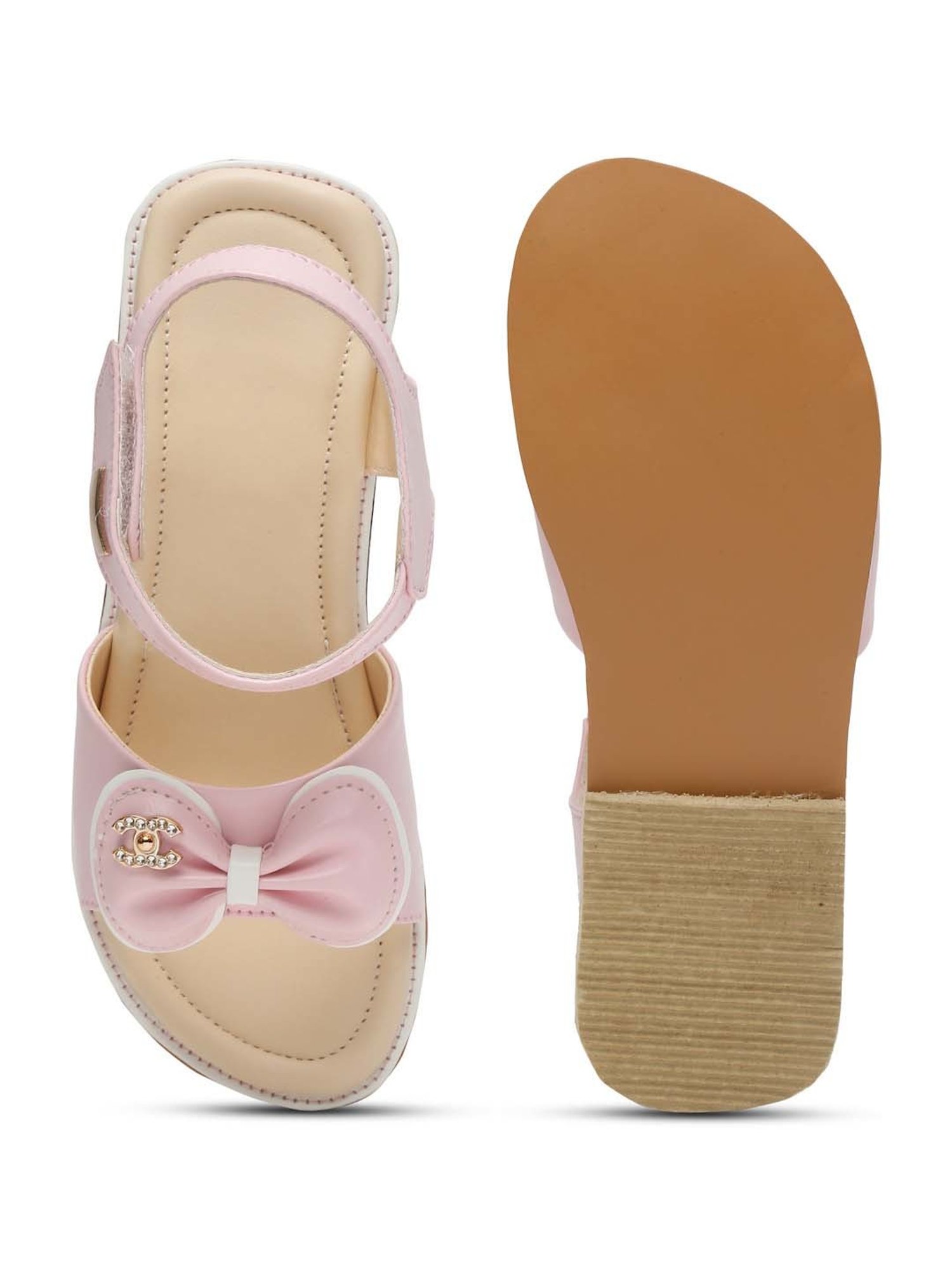 Tiny Bugs Kids Pink Bow Embellished Ankle Strap Sandals