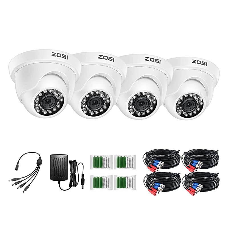 4 Pack HDTVI 1280TVL 720p Home Security Camera Outdoor Indoor Weatherproof Surveillance CCTV Dome Camera with 80ft Long Night Vision and 75&deg; View Angle
