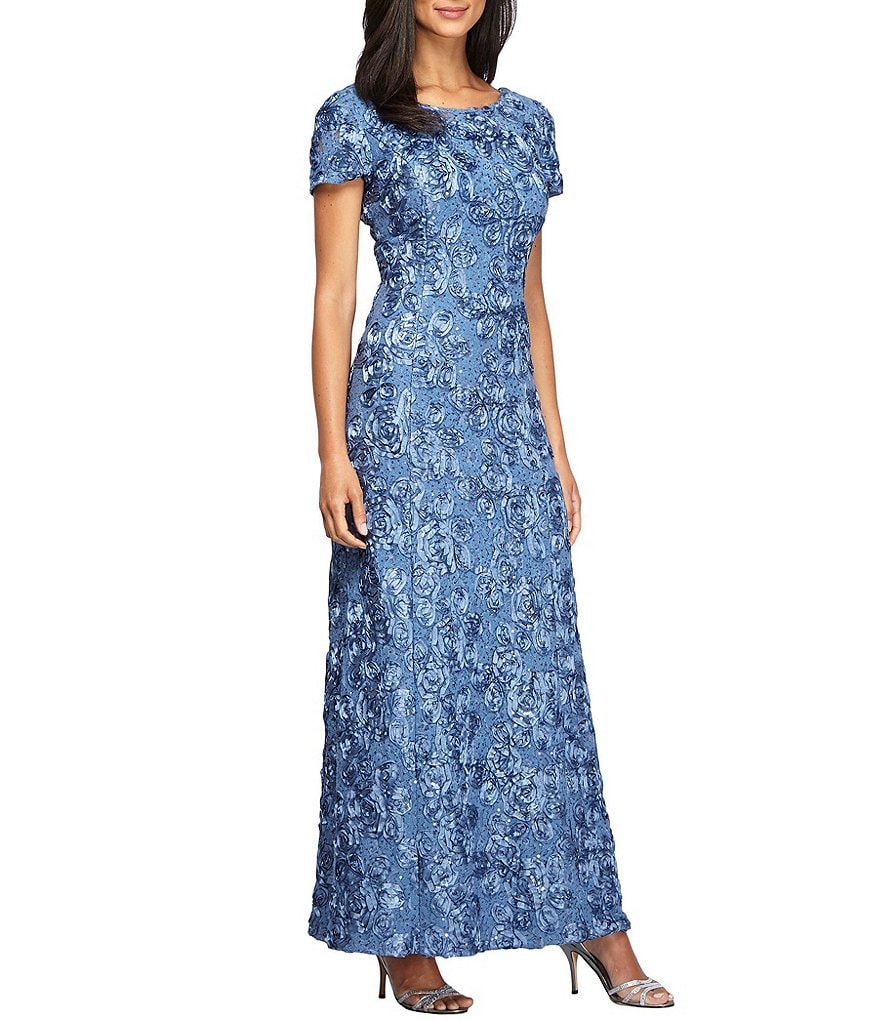 Alex Evenings Sequined-Lace Rosette-Rose Gown
