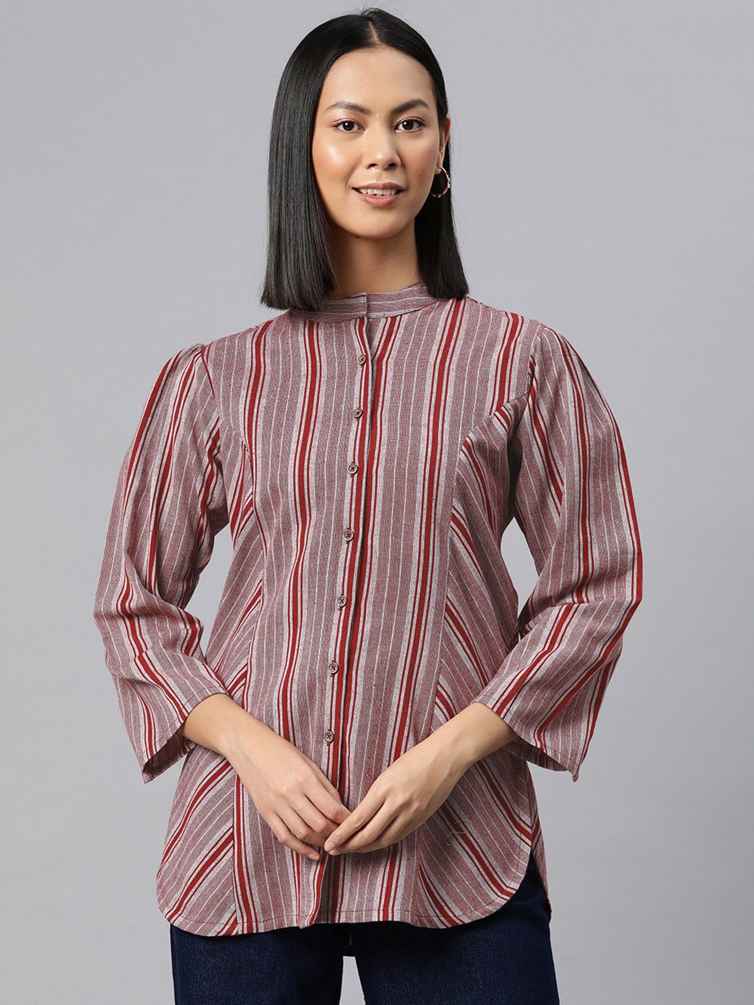 Cottinfab Maroon Striped Top