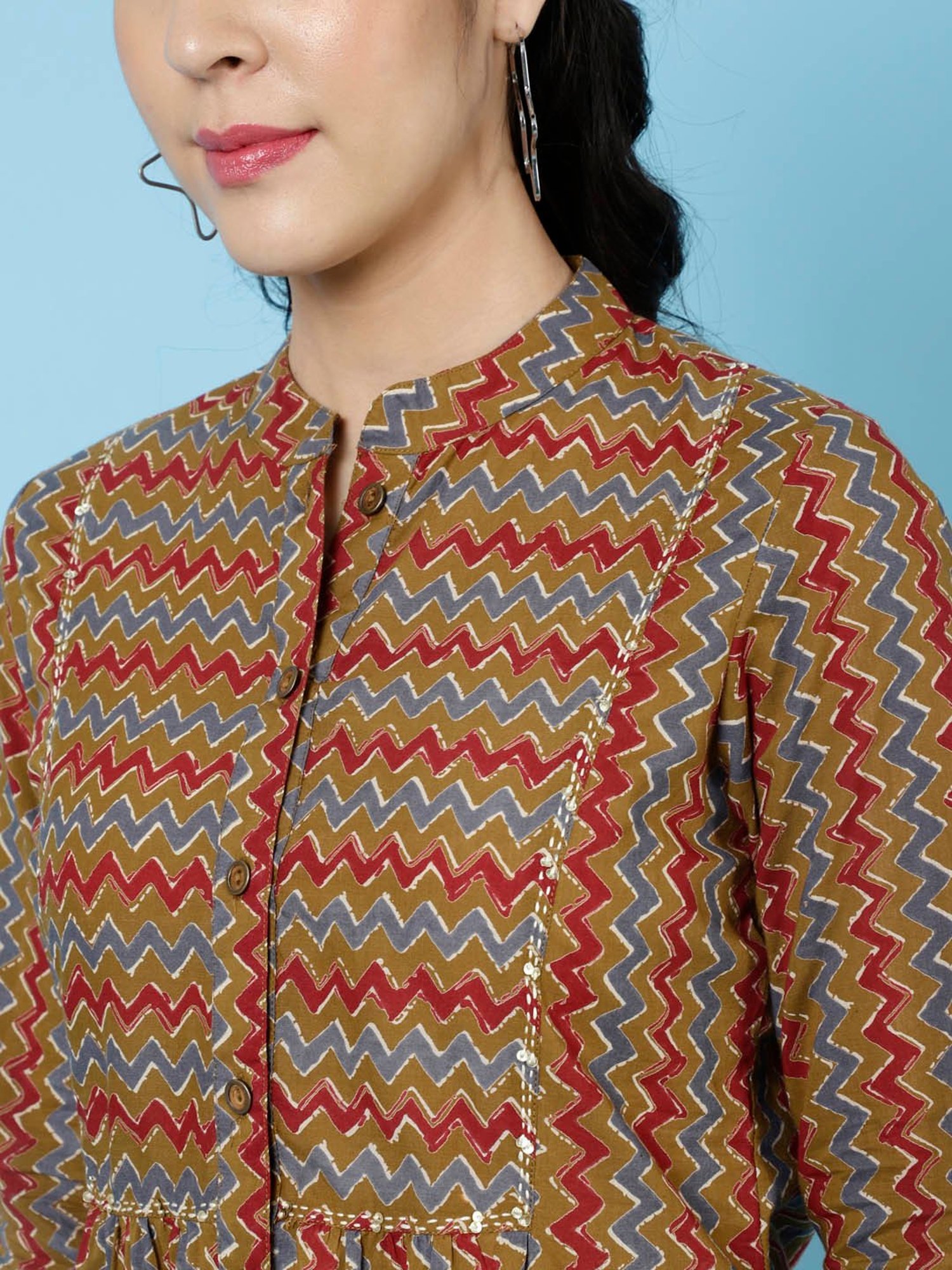 Jaipur Kurti Brown Printed Top