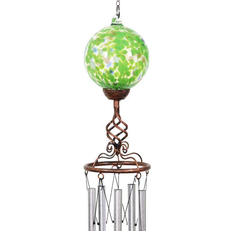 46.25" Solar Glass Ball Wind Chime Green - Exhart