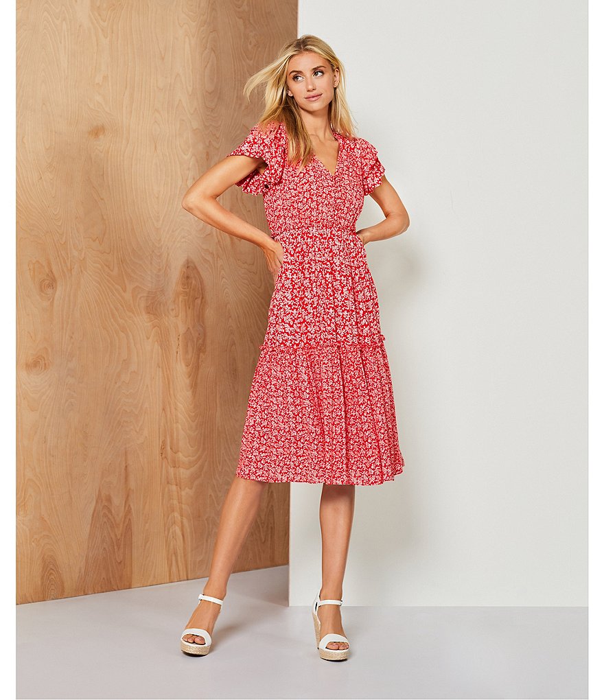 A Loves A Layered Floral Print Midi Dress