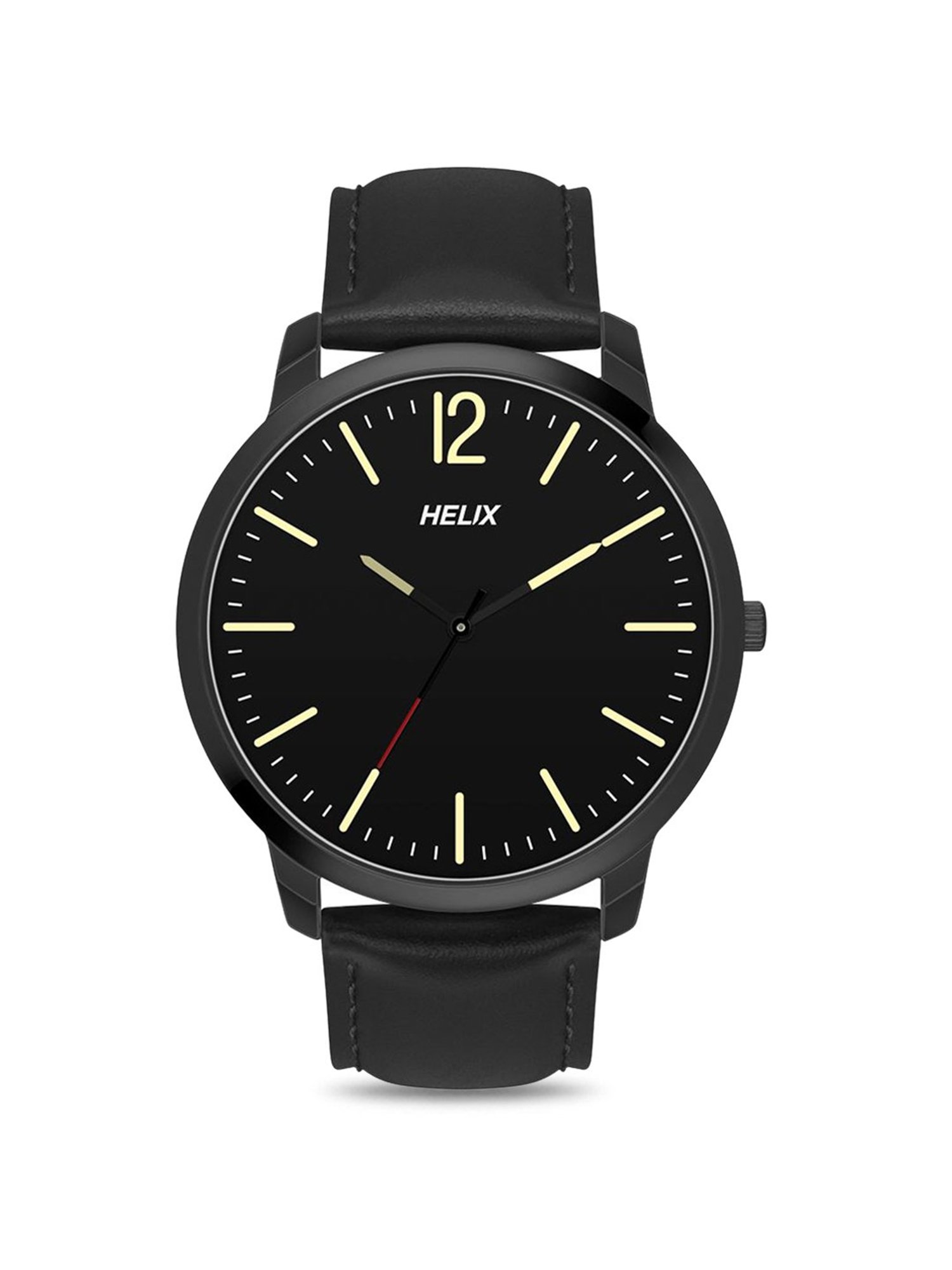 Helix By Timex Black Round Dial Analog Leather Men Watch - TW039HG10