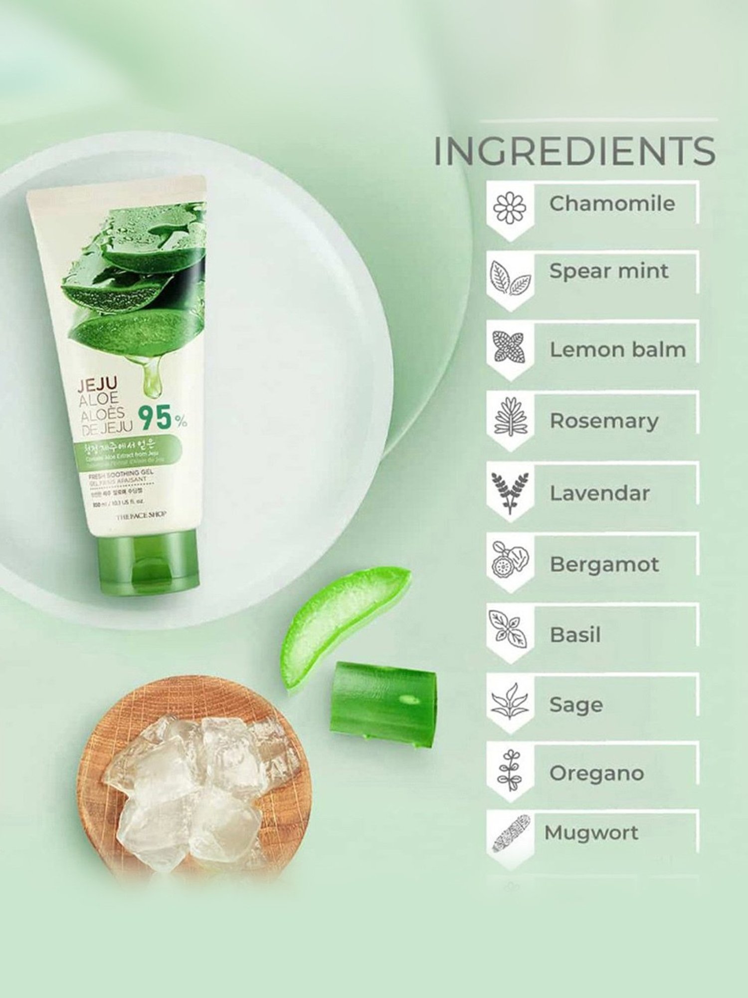 The Face Shop Jeju Aloe Fresh Soothing Gel Tube with Vitamin E for Body, Face & Hair - 300 ml