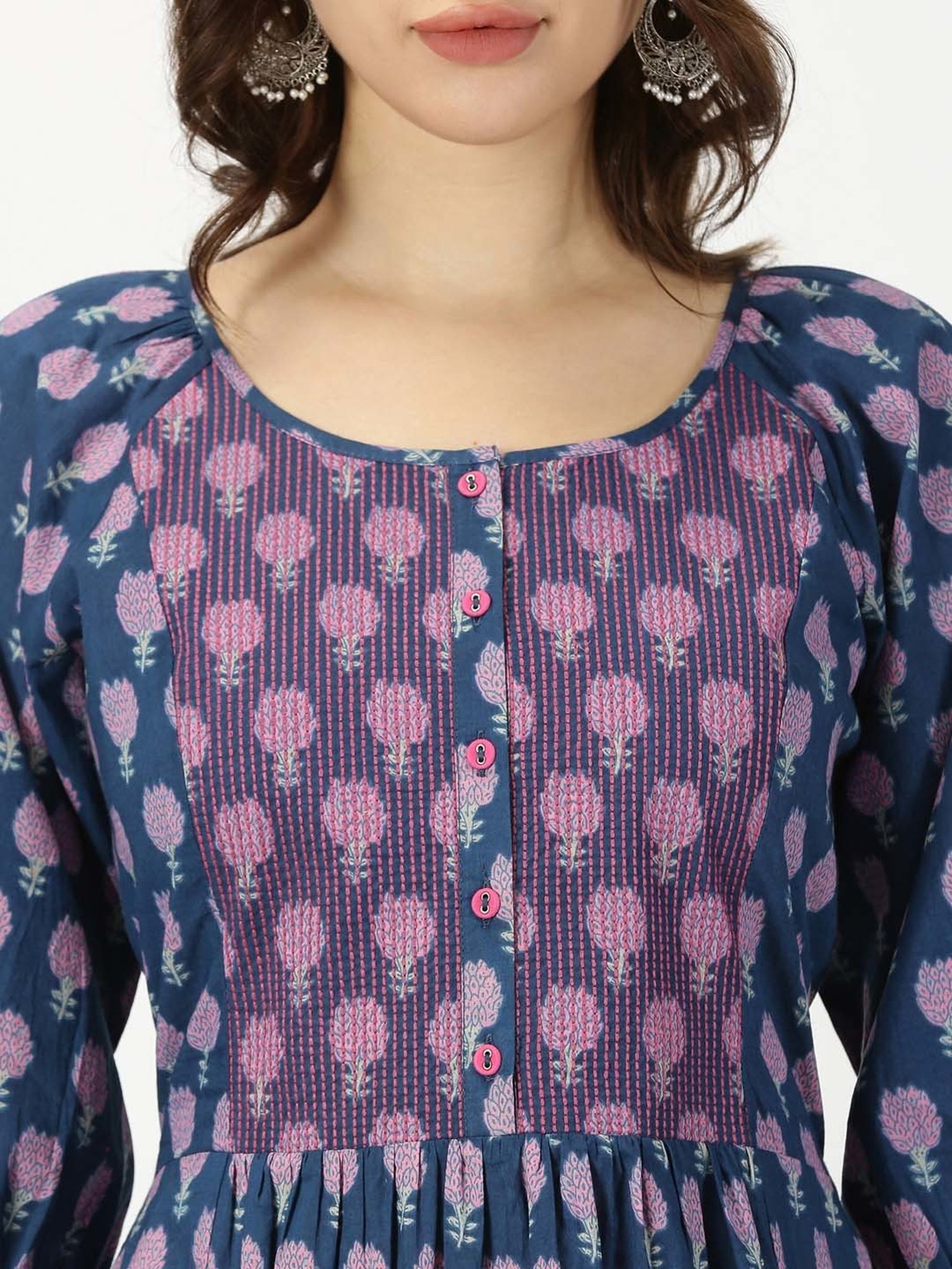 Saffron Threads Blue Floral Print Ethnic Dresses