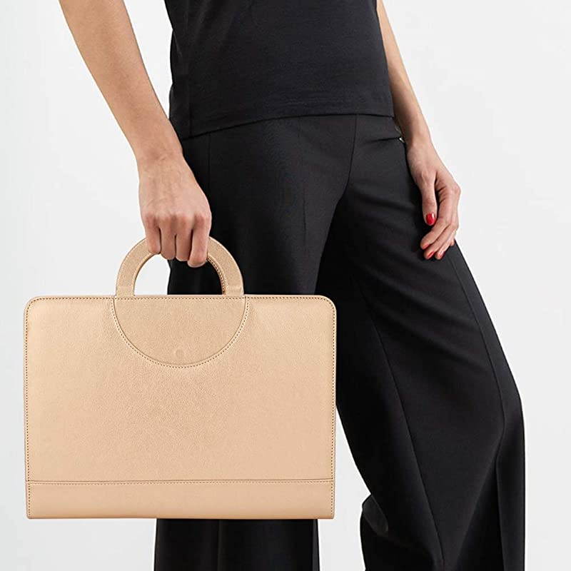 Zippered Leather Padfolio Portfolio with Hidden Handle and Clipboard Business Conference Portfolio Organizer Notepad Folder Portfolio Bag Portfolio Padfolio for WomenMen Gold