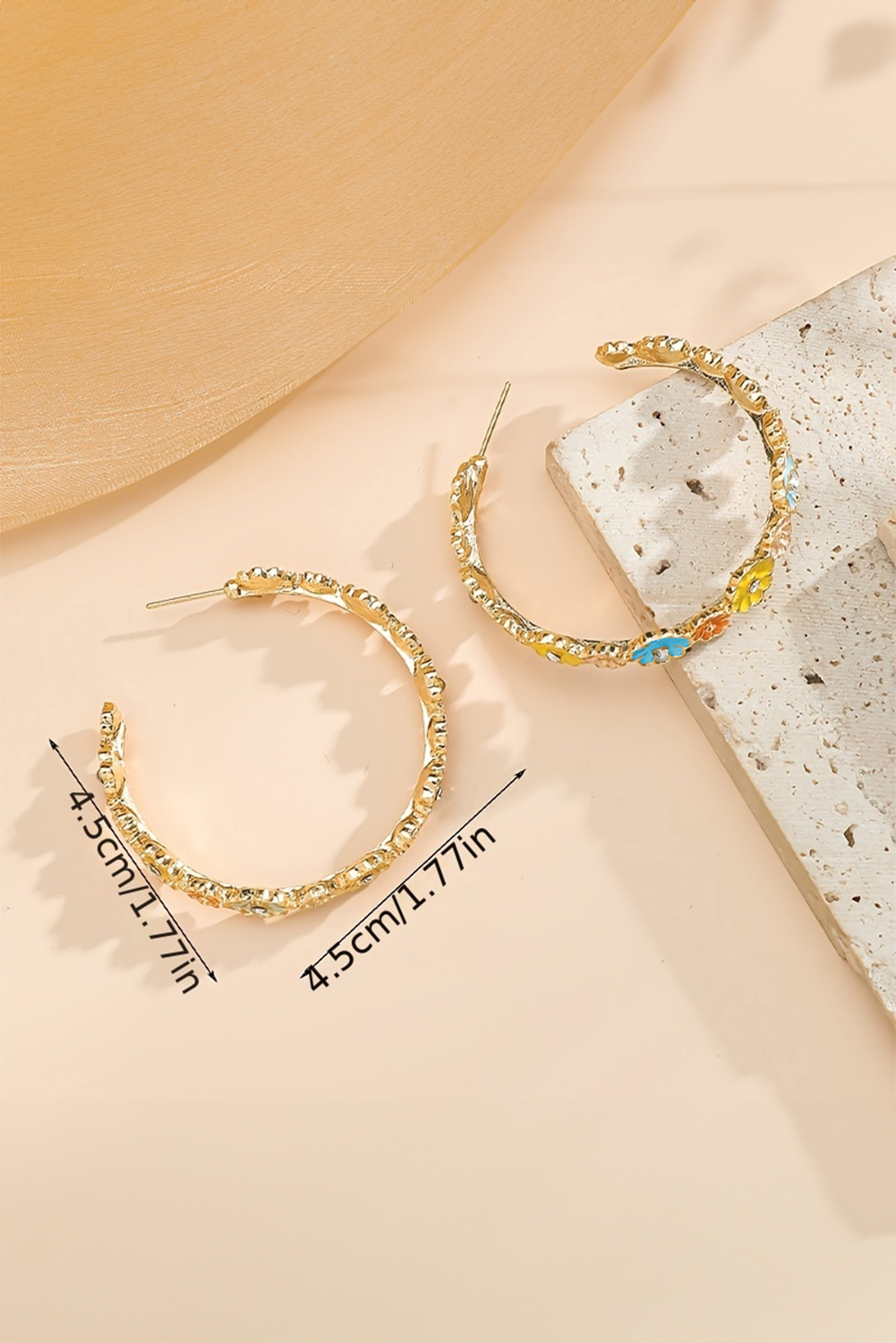 Khaki Hollow Out Wooden Chip Round Drop Earrings