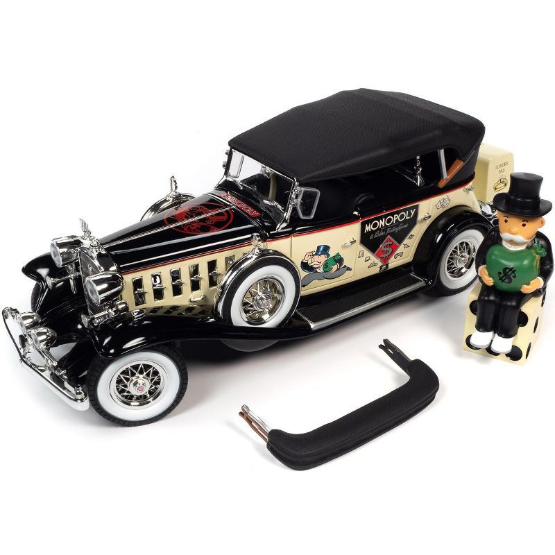 1932 Cadillac V16 Sport Phaeton Convertible and Mr. Monopoly Resin Figurine 1/18 Diecast Model Car by Autoworld