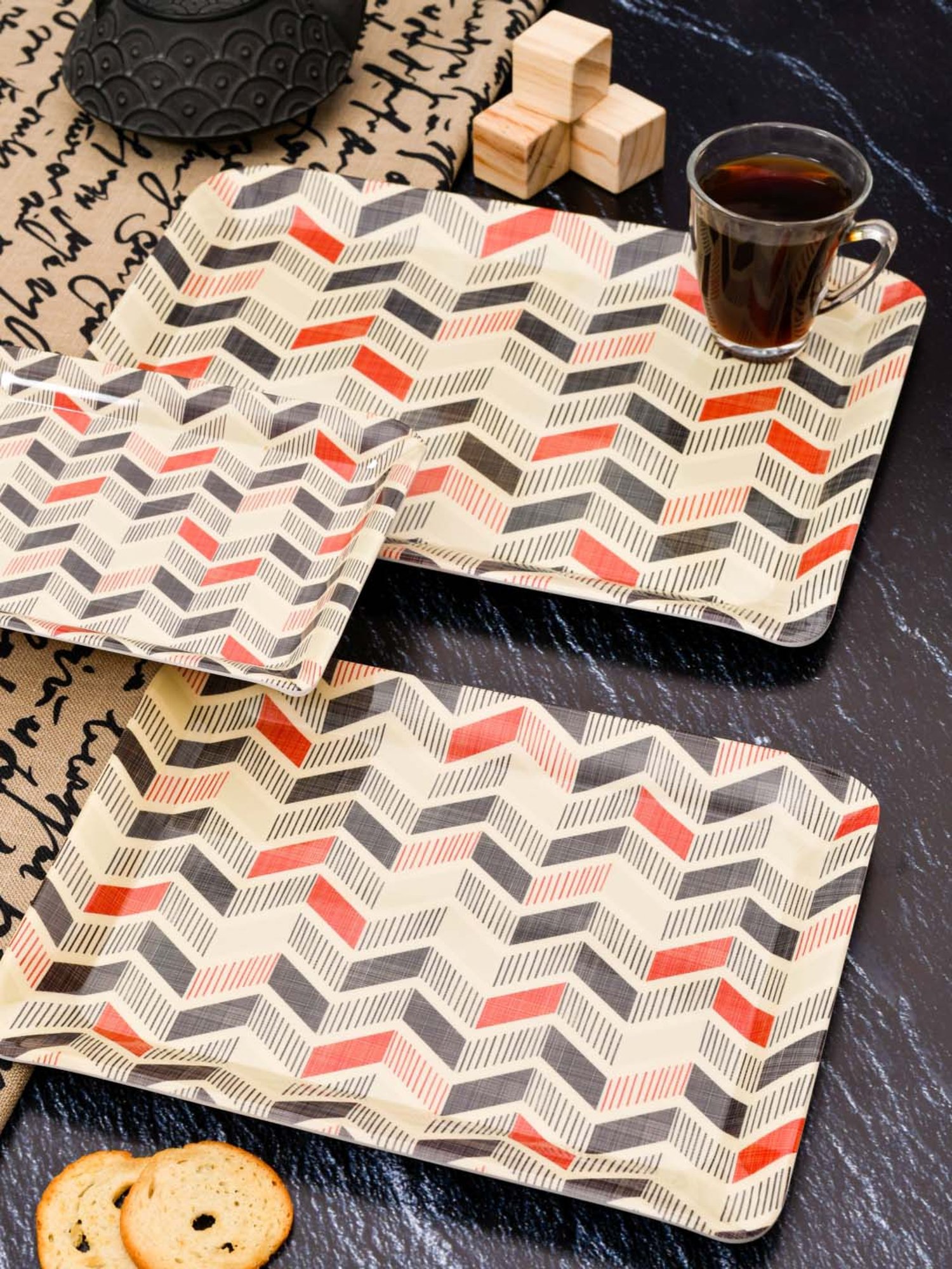 Goodhomes Multicolor Melamine Serving Trays - Set of 3