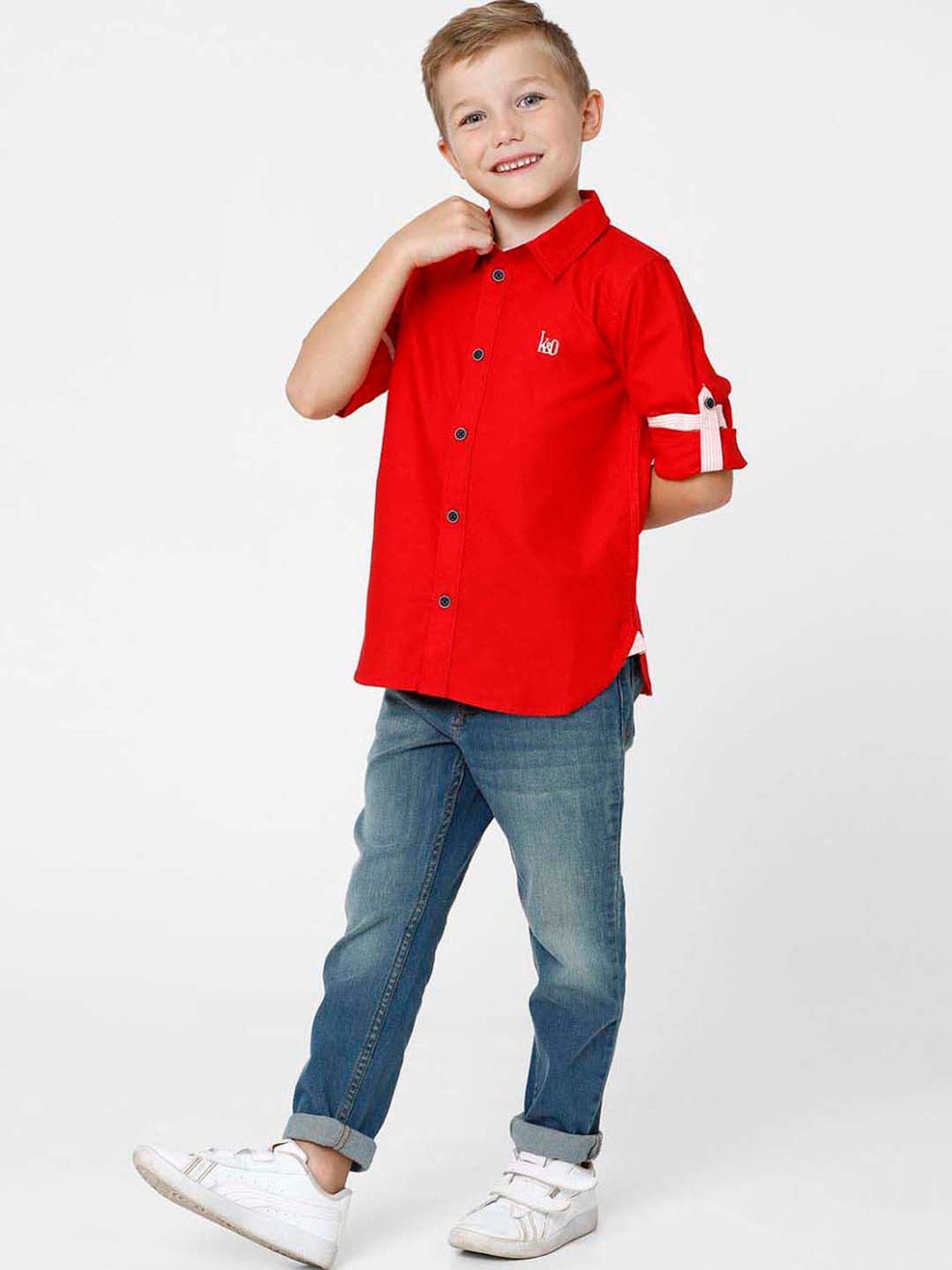 Kate & Oscar Kids Red Cotton Regular Fit Full Sleeves Shirt