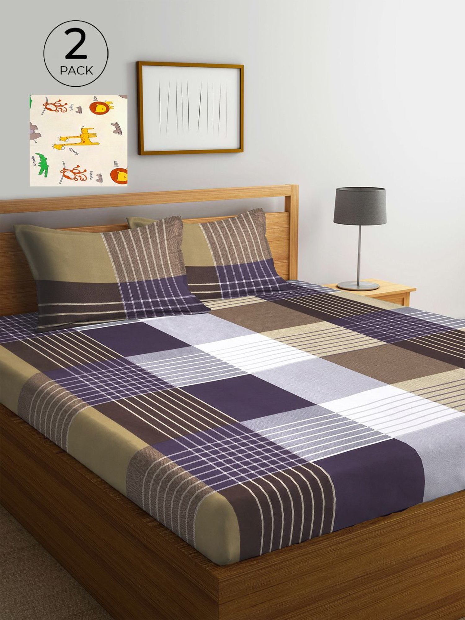 Klotthe Printed Multicolor 210 TC Cotton Blend King 2 Bed Sheets with 4 Pillow Covers