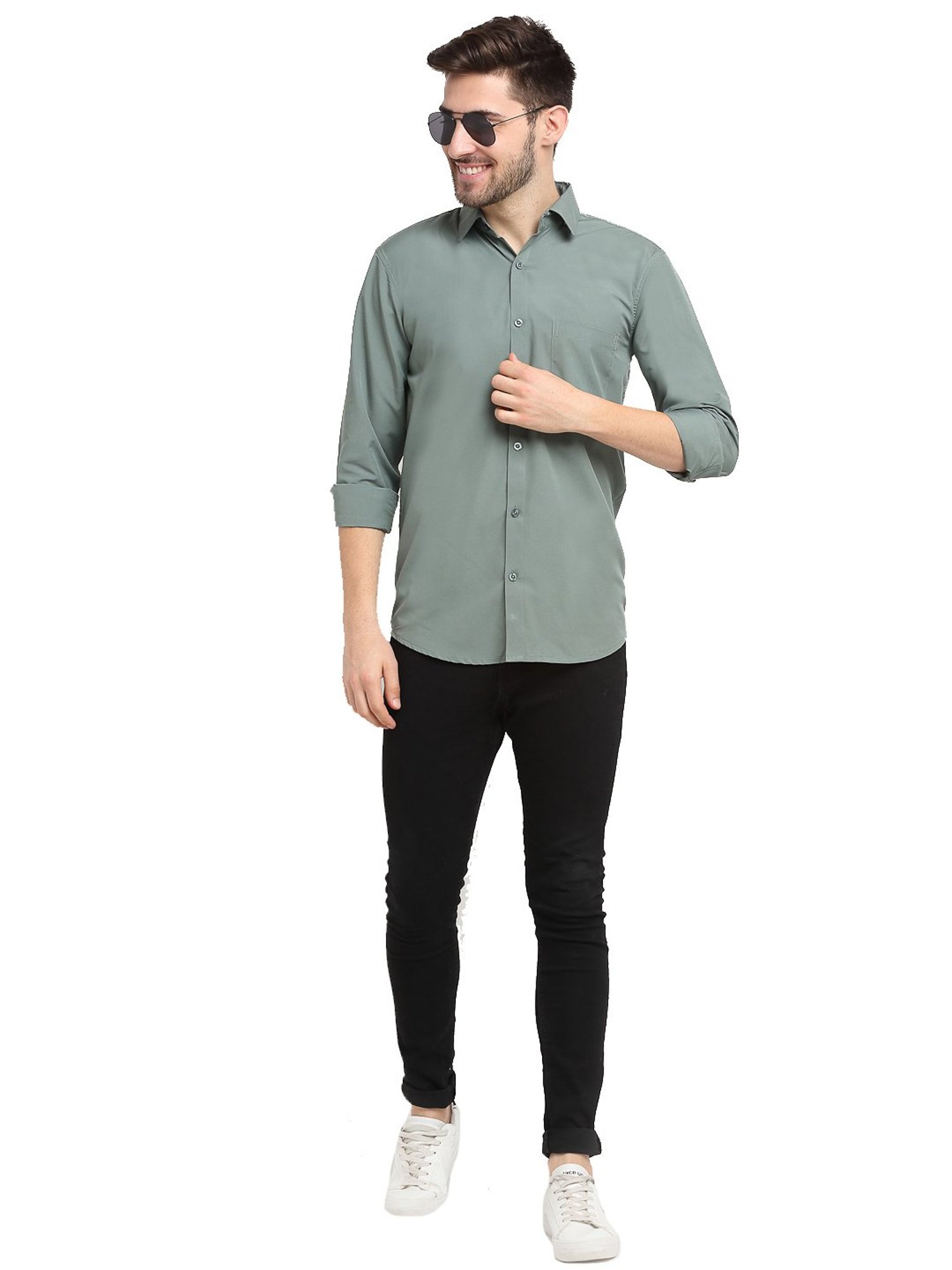 Jainish Green Cotton Regular Fit Shirt