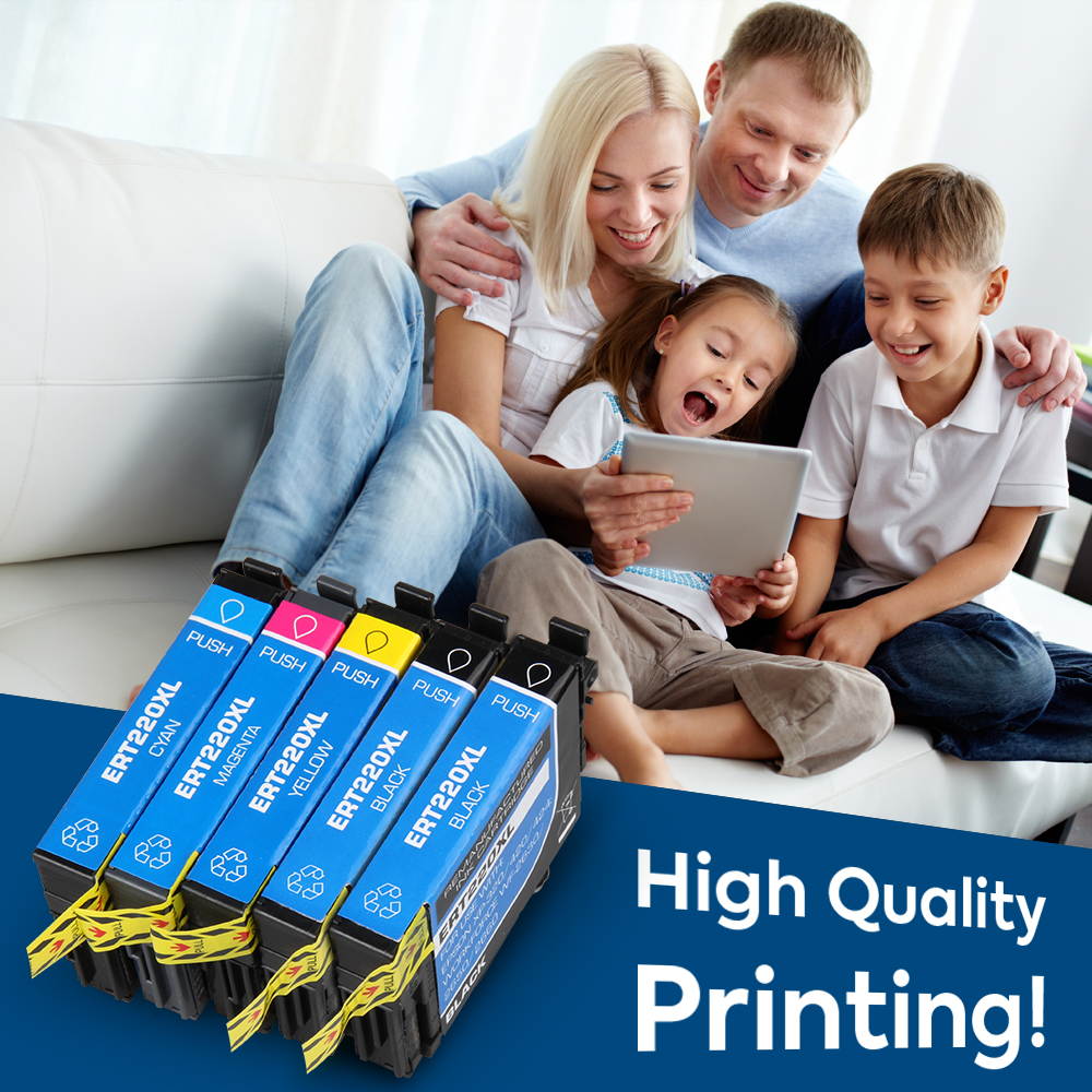 Ink Cartridge Replacement for Epson 220XL 220 T220XL with Epson Workforce WF2630 WF2650 WF2760 WF2660 WF2750 AIO Inkjet Expression Home XP420 XP424 XP320 Photo Printer 5 Packs