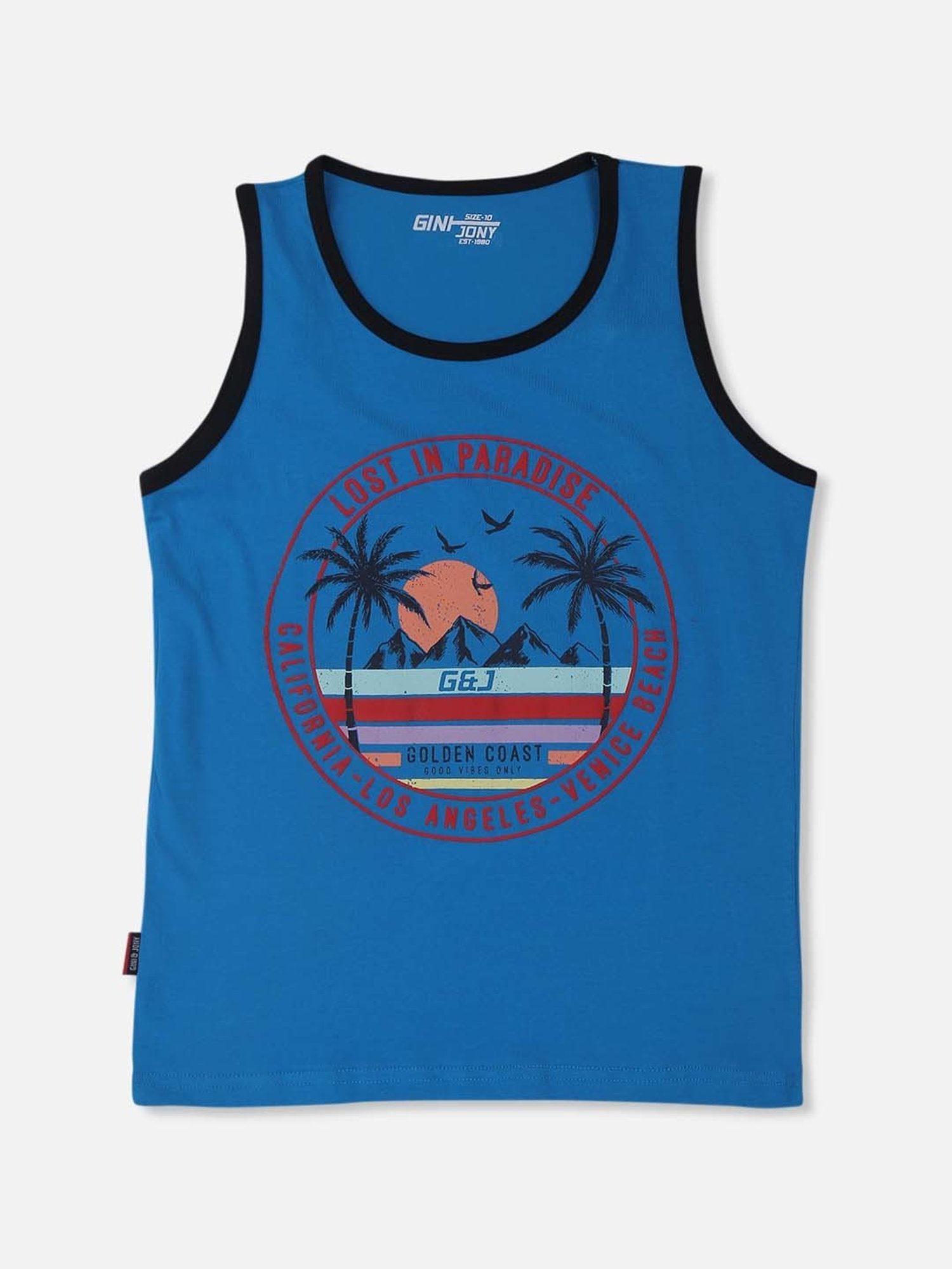 Gini & Jony Kids Blue Printed Sando Vest