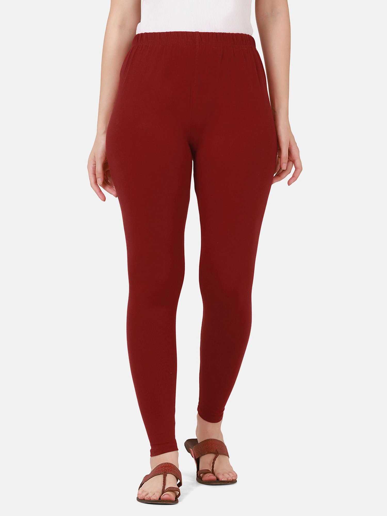 BUYNEWTREND Maroon & Beige Cotton Leggings - Pack Of 2