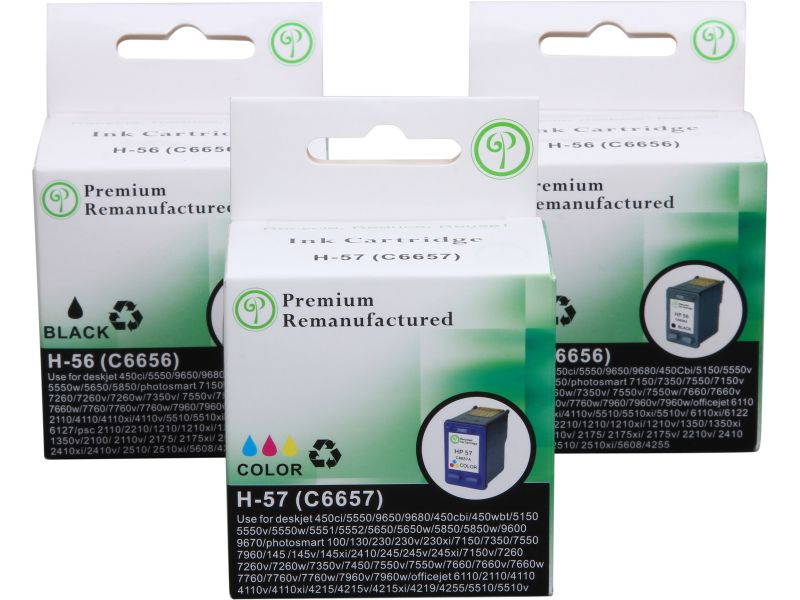 Green Project H-56/57(3pk) Black Ink Cartridge Combo Pack Replaces HP