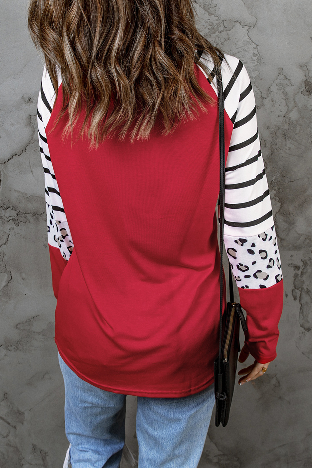 Blank Sweatshirt - Red Striped Animal Print Long Sleeve Top Customized