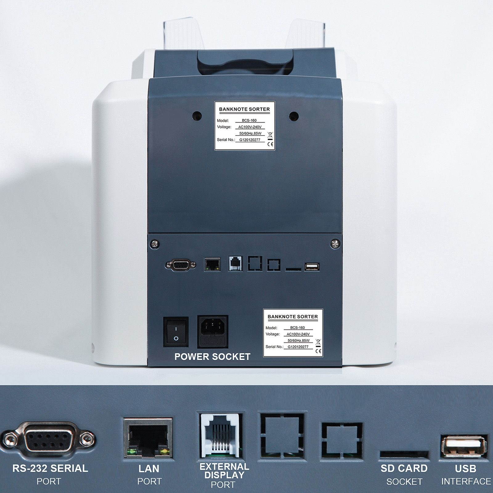 Ribao BCS-160 Two-Pocket Mixed Denomination Money Counter, 2 Year Warranty, Bank Grade Counterfeit Detection Serial Number Record Multi Currency Cash Bill Counter & Sorter