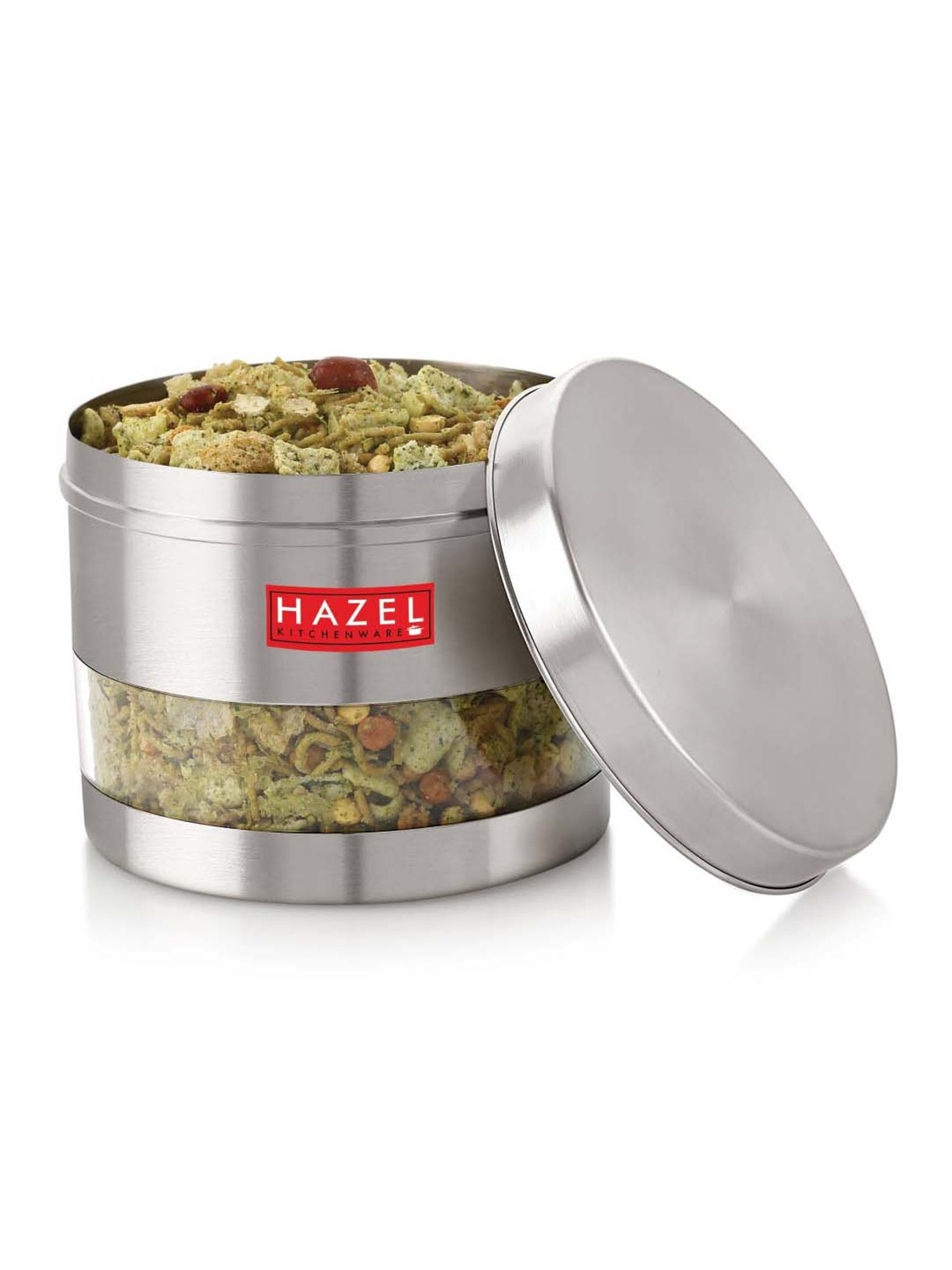 HAZEL Silver Stainless Steel Kitchen Storage Jar (1100 ml) - Set of 1