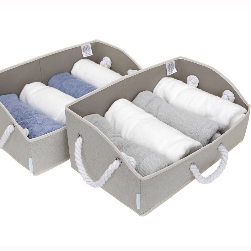 StorageWorks Set of 2 Fabric Storage Bins with Cotton Rope Handles and Low Front Wall Comfort