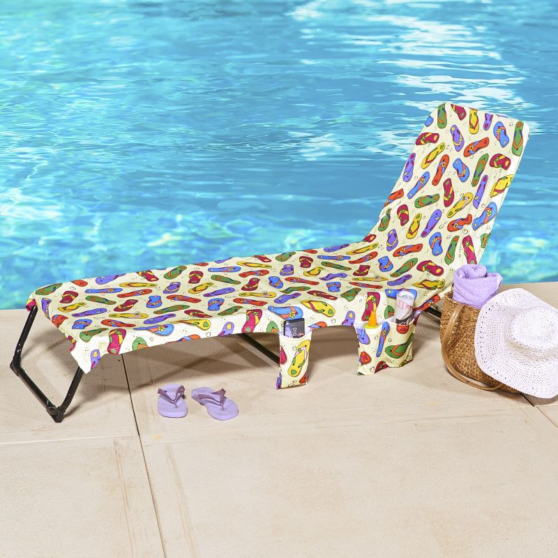 Lakeside Novelty Stretch-Cover Flip Flops Pattern Terry Cloth Beach Chair Cover