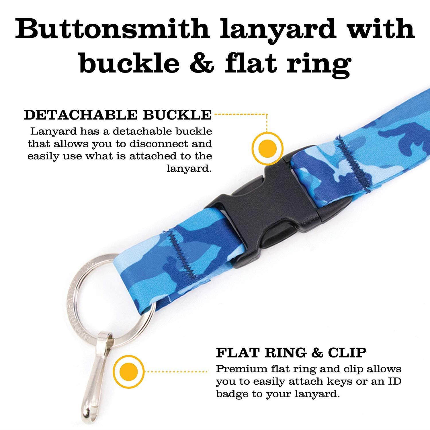 Buttonsmith Blue Camo Premium Breakaway Lanyard with Buckle and Flat Ring - Safety Breakaway, Buckle and Flat Ring - Made in USA