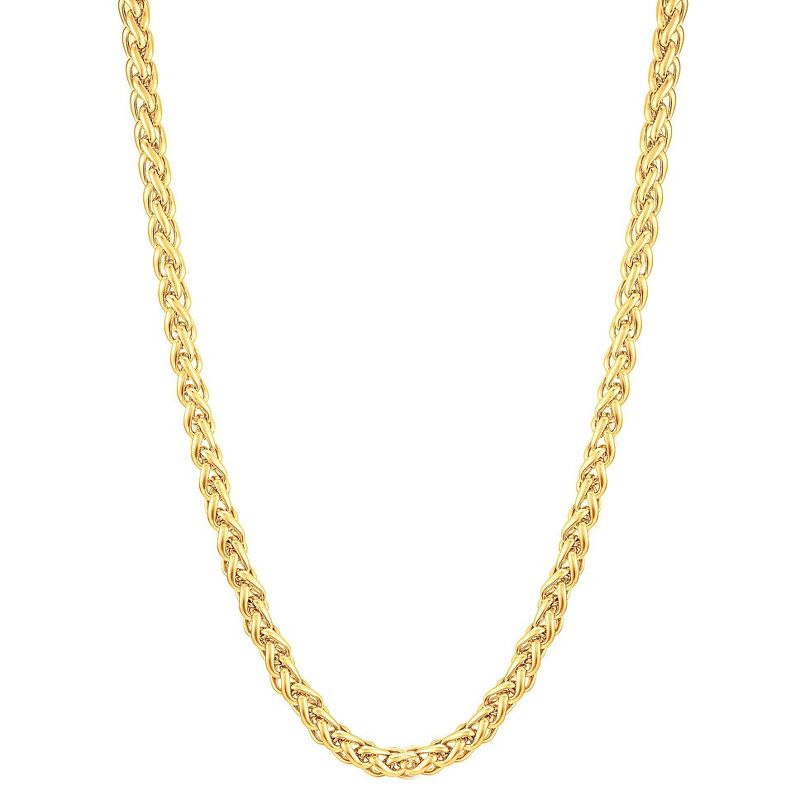 Men's Gold Plated Stainless Steel Spiga Chain Necklace (6mm) - Gold (24")