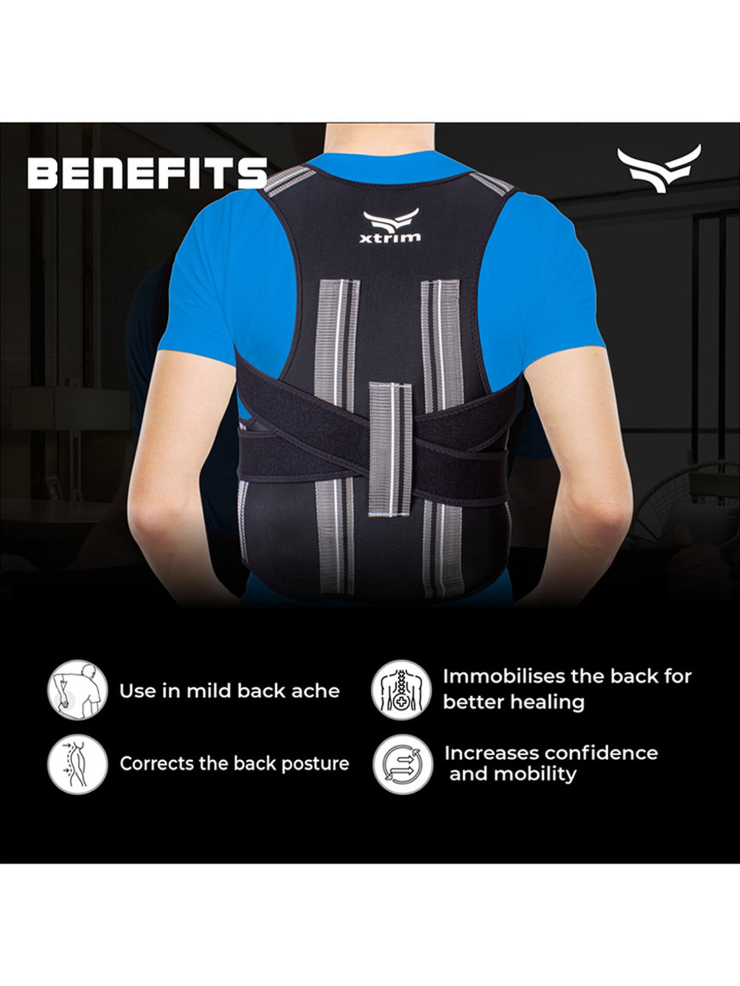Xtrim Posture Corrector For Men & Women (Black) Size - XL
