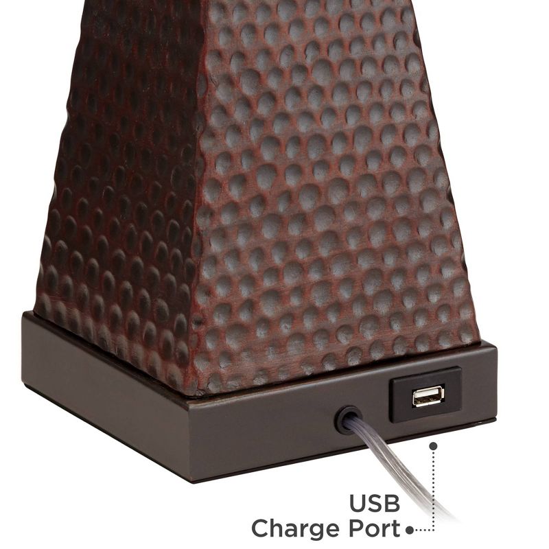 Franklin Iron Works Industrial Table Lamp with USB Charging Port Rustic Hammered Bronze Double Shade for Living Room Bedroom Bedside Family