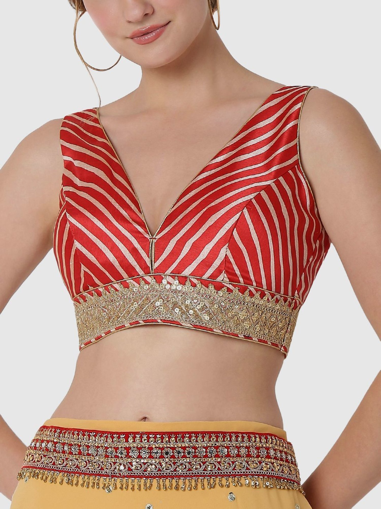 Salwar Studio Red Embellished Readymade Blouse