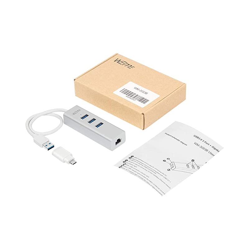 Ethernet Adapter 2 in 1 USB C to Gigabit Ethernet Converter Compatible Thunderbolt 3 Aluminum USB 30 RJ45 Network Adapter with 3 Port Hub for PC Mac Linux MacBook Air Windows Surface Pro