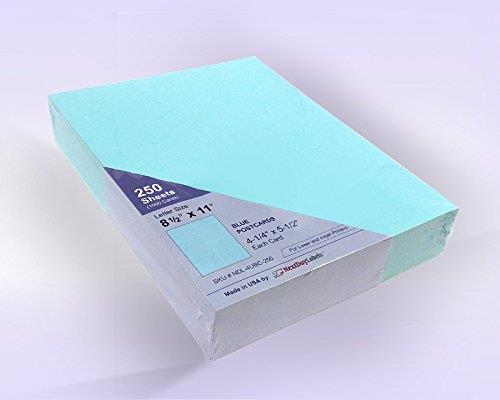 8-1/2" x 11" Laser/Inkjet Postcards 4 Per Page, (4-1/4" x 5-1/2" Each Card) 250 Sheets/1000 Cards (Blue)