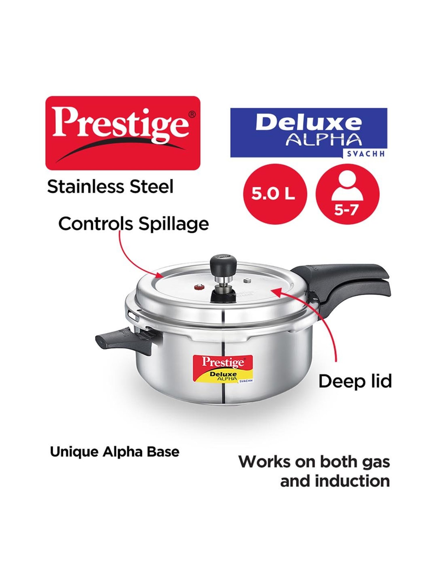 Pigeon Silver Stainless steel Pressure Cooker (10 L)