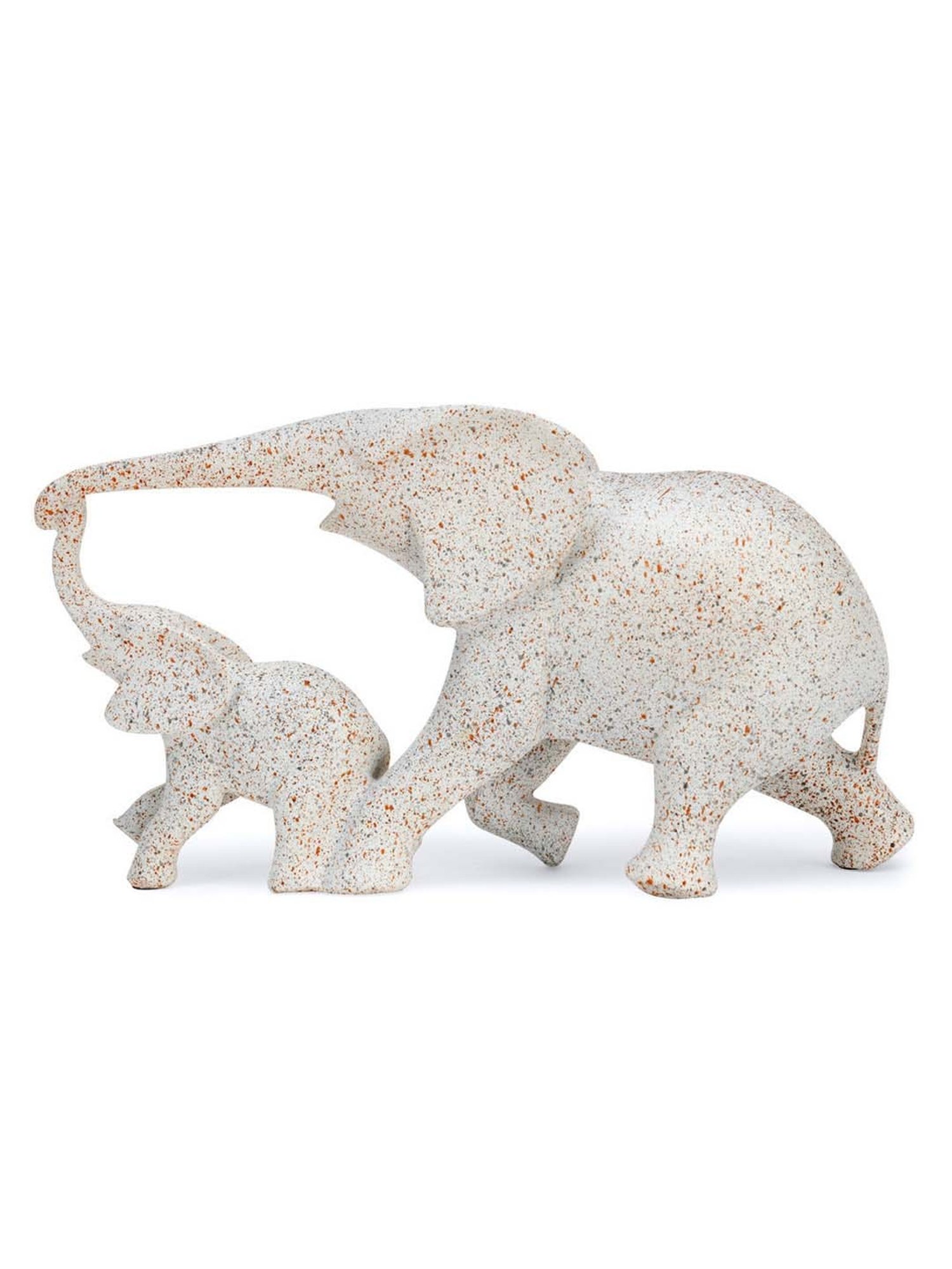 @home White Resin Mom And Baby Elephant Showpiece