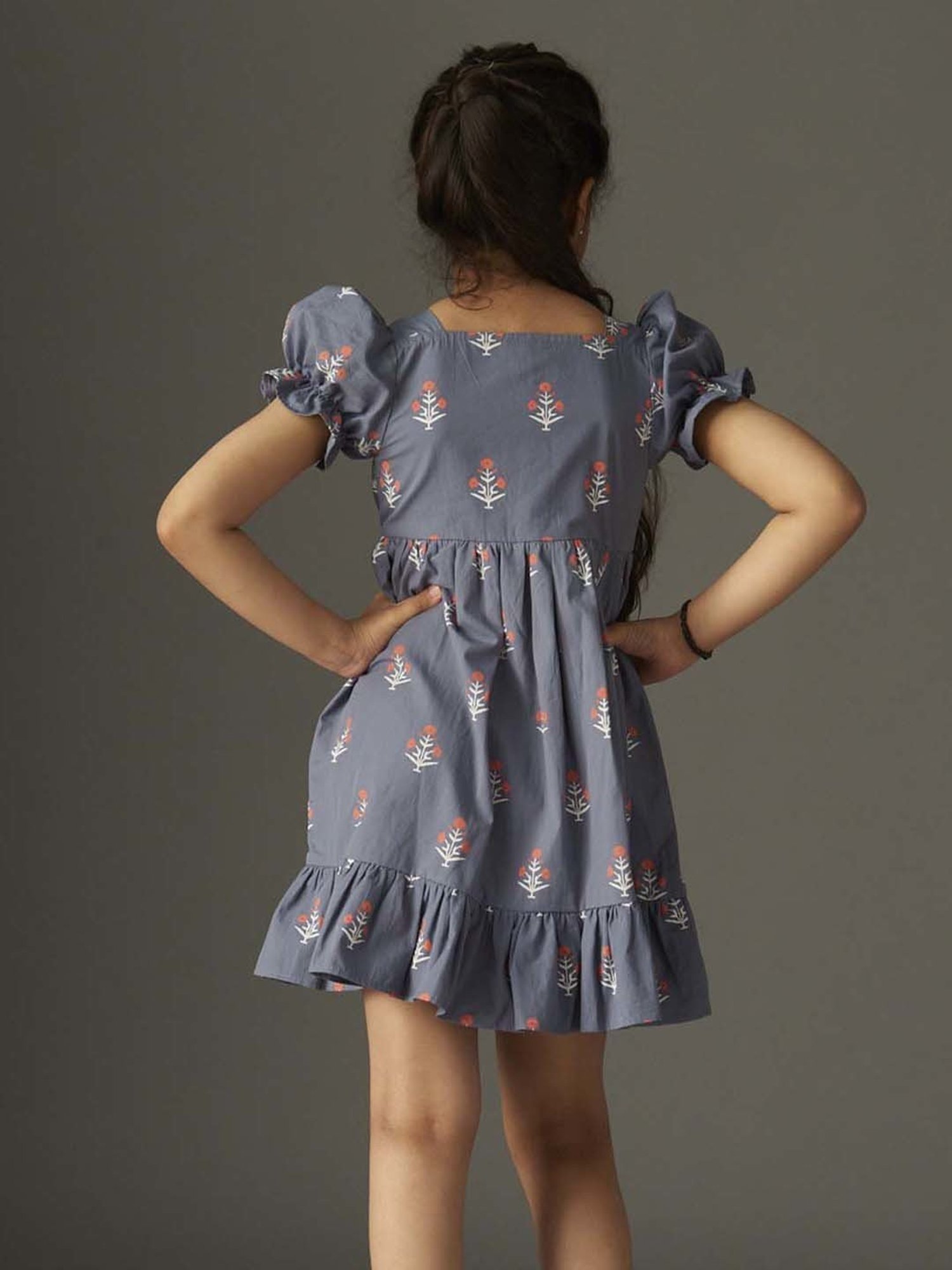 KidsDew Kids Grey Cotton Floral Print Dress