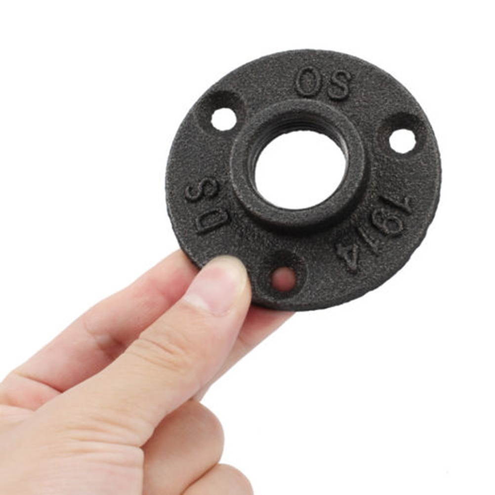 10Pcs 4 Inch Malleable Threaded Floor Flange Iron Pipe Fittings Wall Mounted Flange (Black)