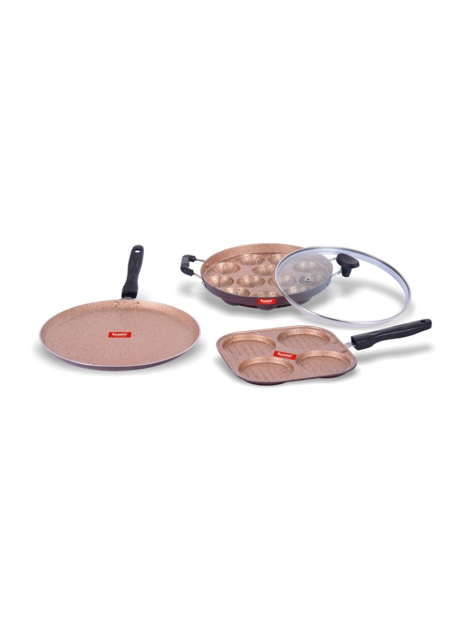 Sumeet Nonstick Granite Combo Set(Mini Multi Snack Maker+Dosa Tawa+Grill Appam Patra With Glass Lid)