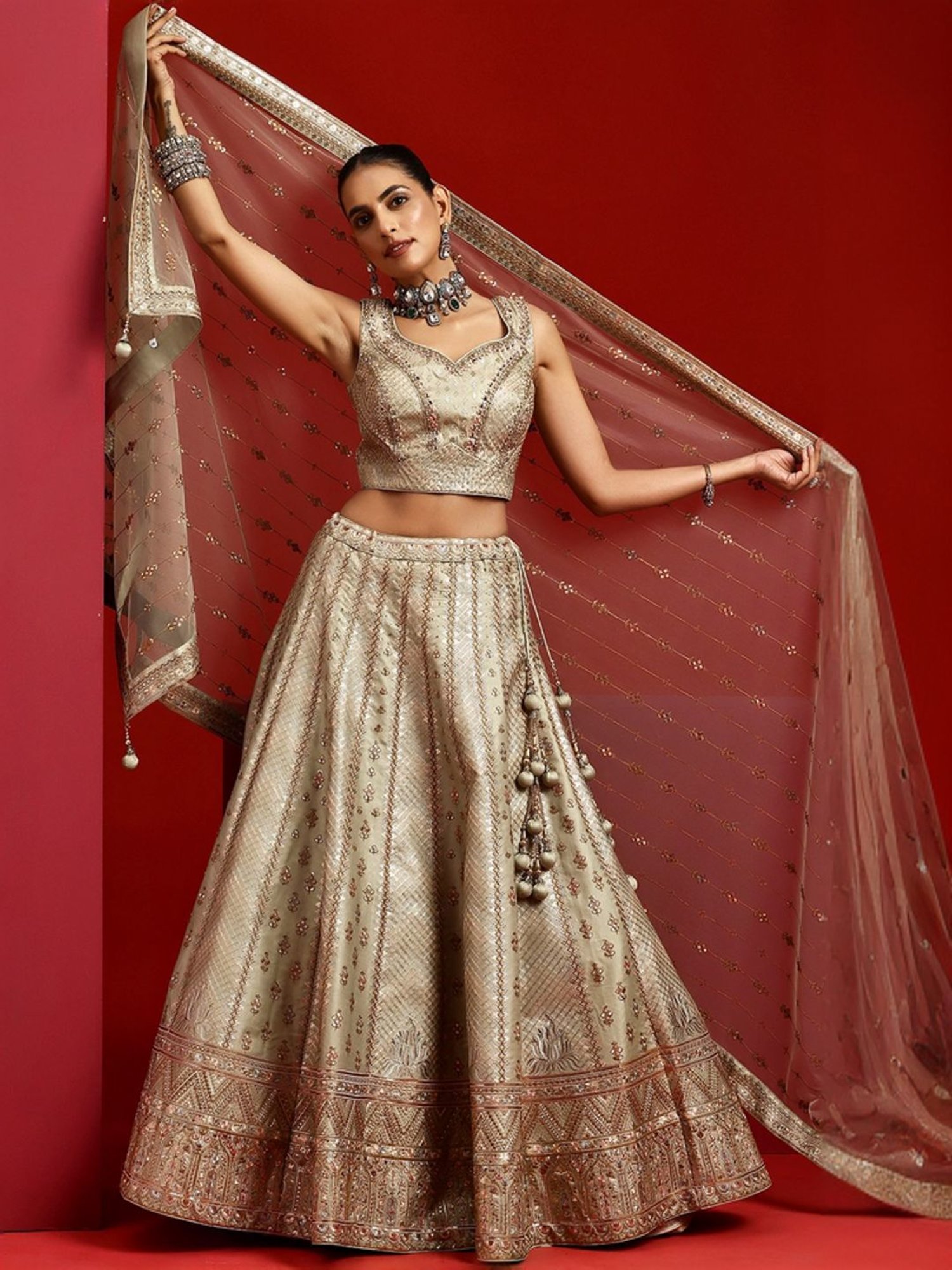 Libas Art Green Embroidered Lehenga Choli Set With Dupatta