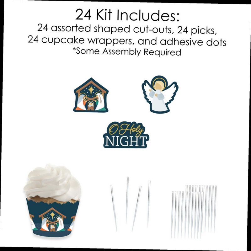 Big Dot of Happiness Holy Nativity - Cupcake Decoration - Manger Scene Religious Christmas Cupcake Wrappers and Treat Picks Kit - Set of 24