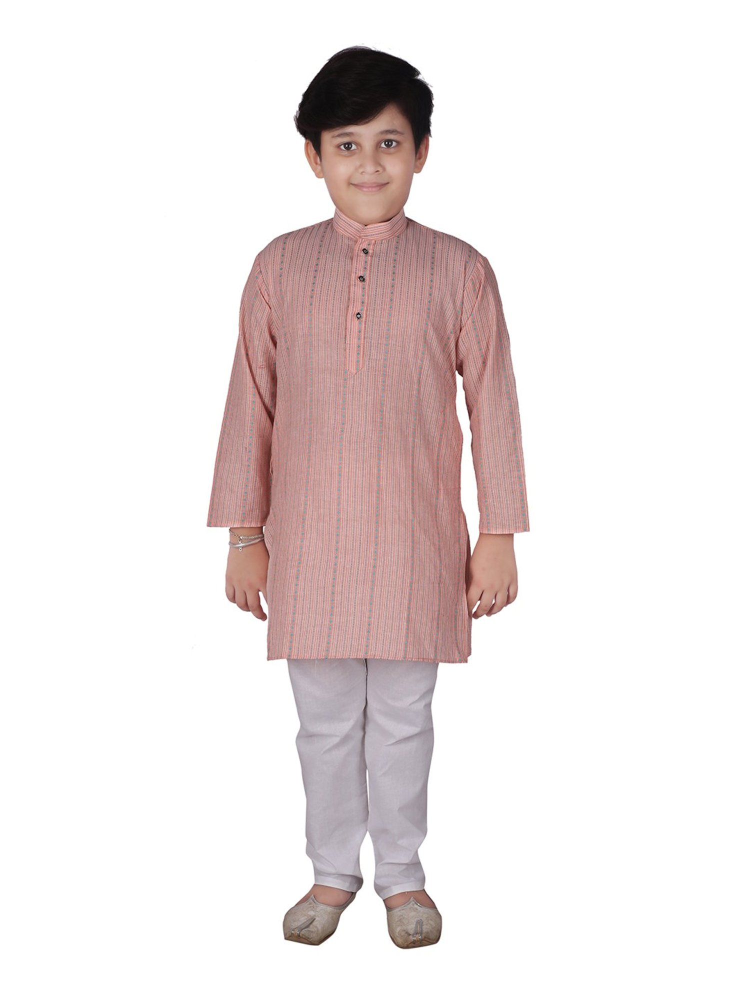 Pro-Ethic Style Developer Kids Dusty Pink & White Printed Full Sleeves Kurta with Pyjamas