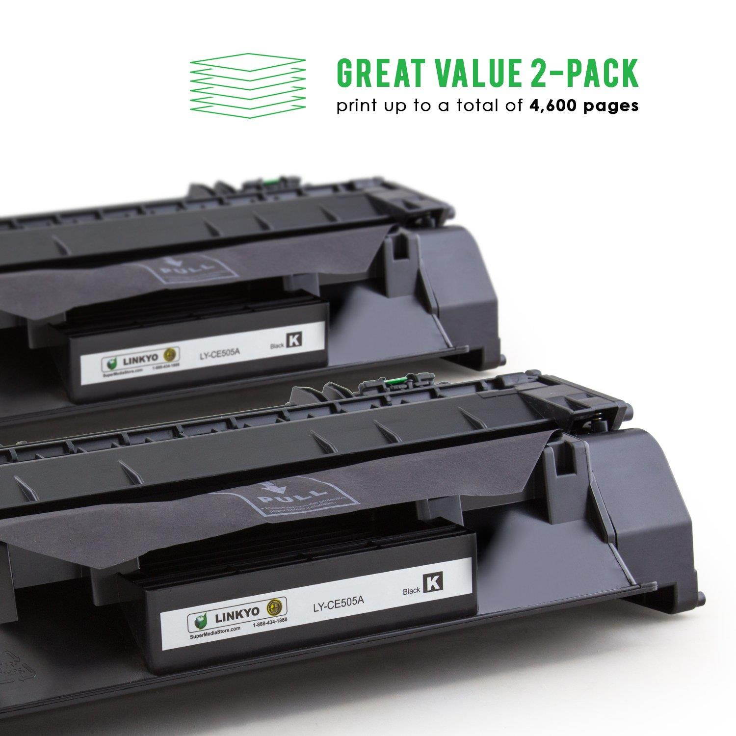 LINKYO Compatible Toner Cartridge Replacement for HP 05A CE505A (Black, 2-Pack)